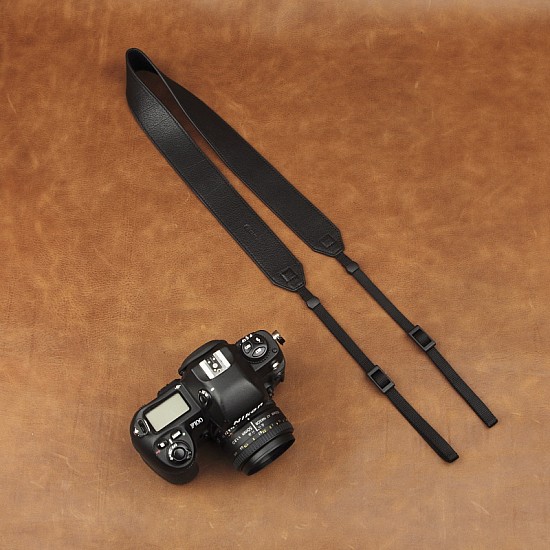 Wide Black Leather adjustable DSLR Camera Strap by Cam-in